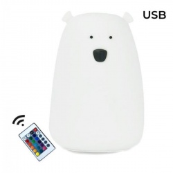 Silikonska LED svjetiljka - Medo bijela, USB + daljinski