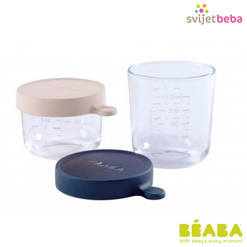 Beaba | Posude za Babycook | Beaba Set 2 Staklene Posudice 150ml + 250ml - Dark Blue/Pink Beaba | Posude za Babycook | Beaba Set 2 Staklene Posudice 150ml + 250ml - Dark Blue/Pink